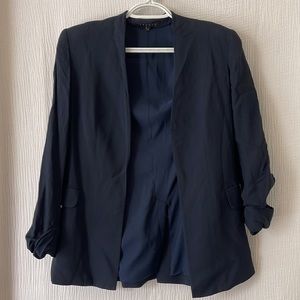 THEORY Tivona Rokel Light in‎ true Navy Blue Crepe Boyfriend Blazer Jacket